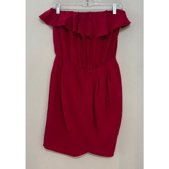 Amanda Uprichard Mini Dress Strapless Red Ruffle 100% Silk Cocktail Party Small - Picture 1 of 7